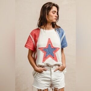 BiBi Contrast French Terry Cut Edge Detail Fourth Of July Theme T-Shirt